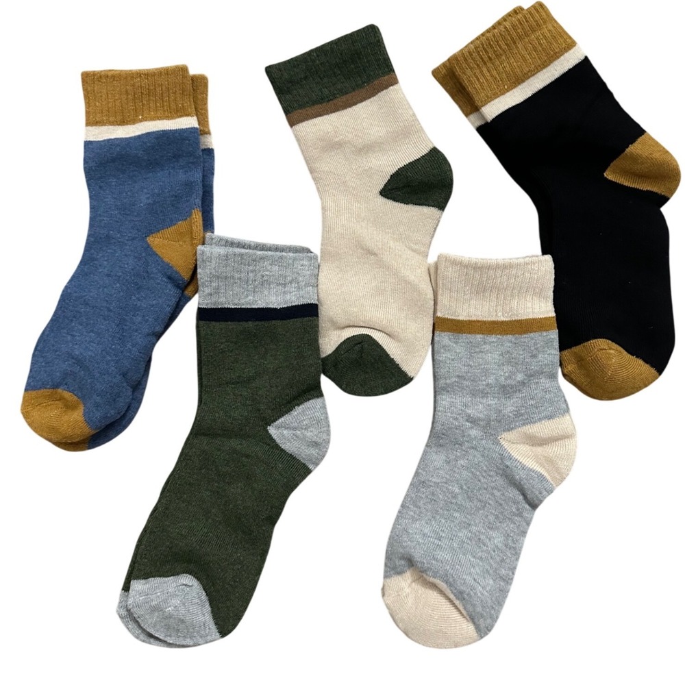 Mens Cotton Blend Crew Socks 5 Pair Pack Color Block Ribbed Casual Dress Socks